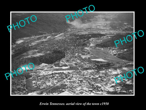 OLD LARGE HISTORIC PHOTO ERWIN TENNESSEE, AERIAL VIEW OF THE TOWN c1950