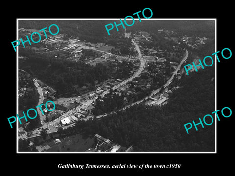 OLD LARGE HISTORIC PHOTO GATLINBURG TENNESSEE, AERIAL VIEW OF THE TOWN c1950 1