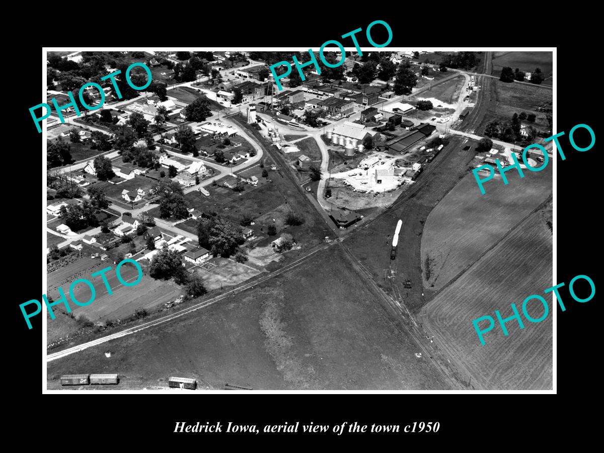 OLD LARGE HISTORIC PHOTO HEDROCK IOWA, AERIAL VIEW OF THE TOWN c1950