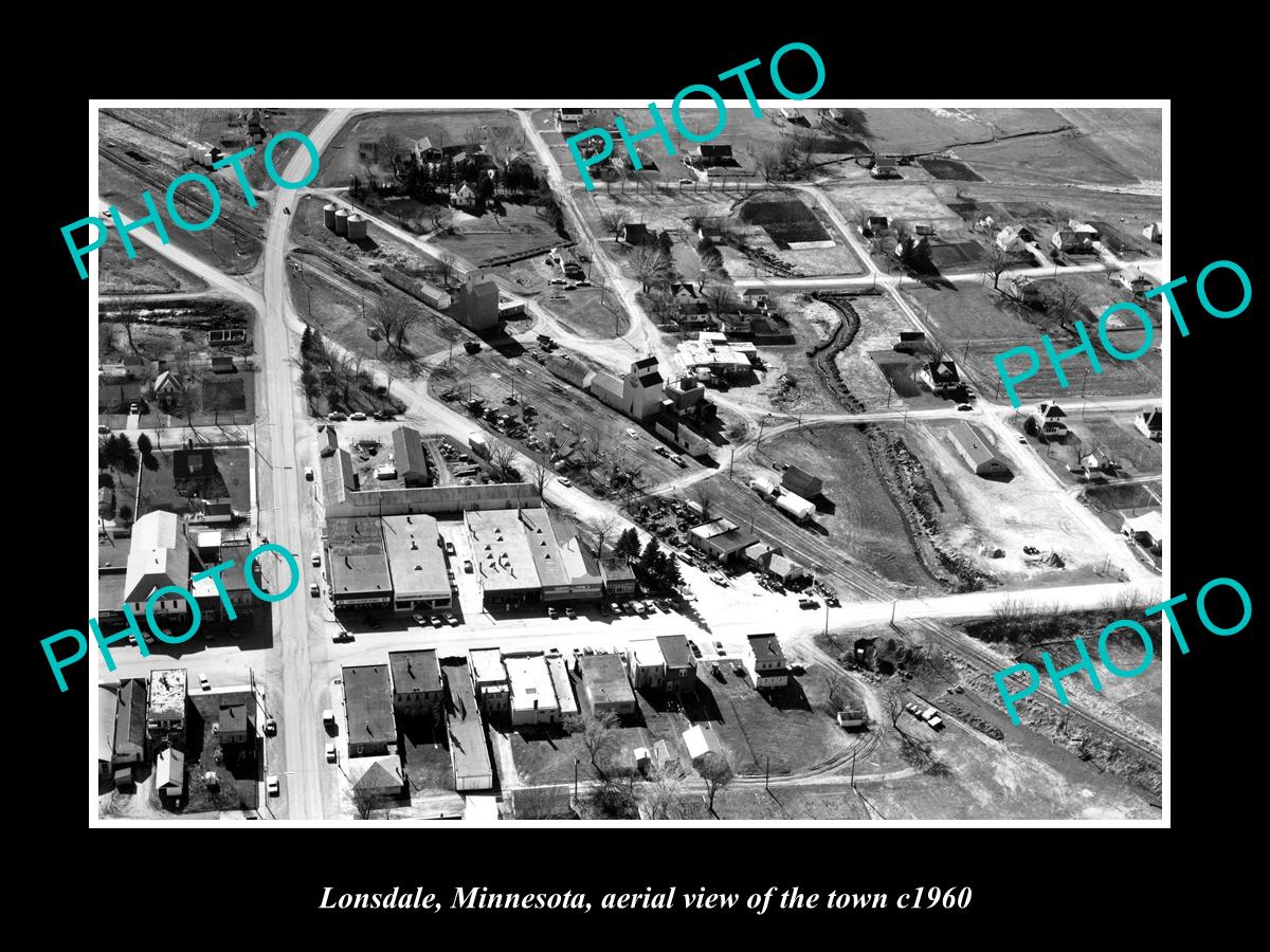 OLD LARGE HISTORIC PHOTO LONSDALE MINNESOTA, AERIAL VIEW OF THE TOWN c1960