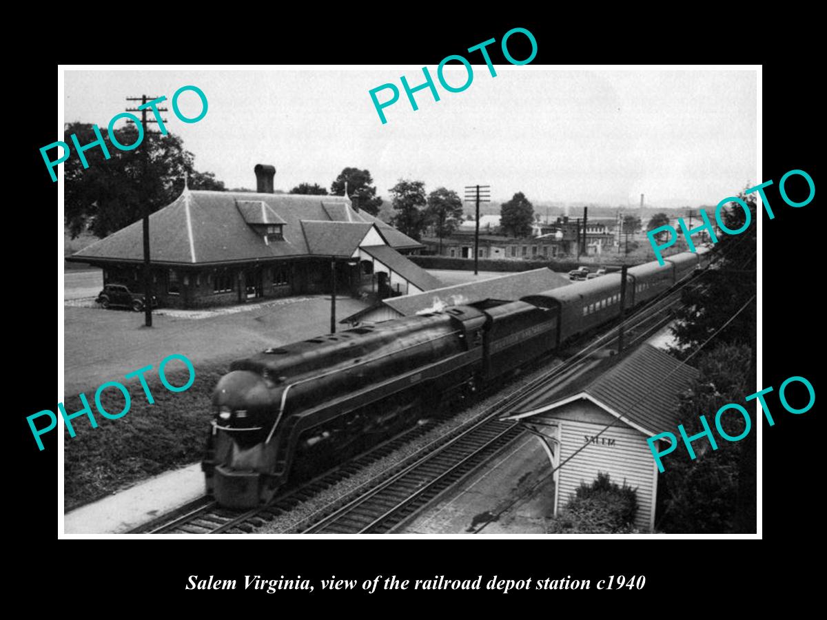 OLD LARGE HISTORIC PHOTO OF SALEM VIRGINIA, THE RAILROAD DEPOT STATION c1940