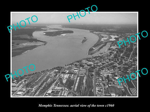 OLD LARGE HISTORIC PHOTO MEMPHIS TENNESSEE, AERIAL VIEW OF THE TOWN c1960