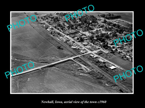 OLD LARGE HISTORIC PHOTO NEWHALL IOWA, AERIAL VIEW OF THE TOWN c1960