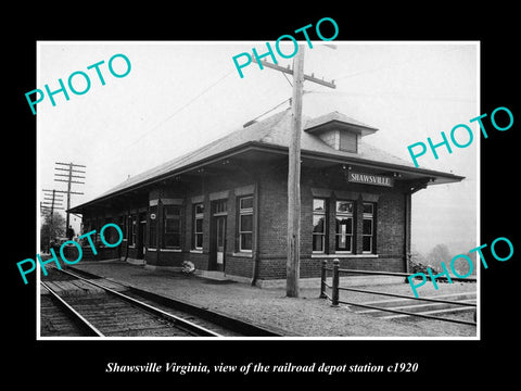 OLD LARGE HISTORIC PHOTO OF SHAWSVILLE VIRGINIA, RAILROAD DEPOT STATION c1920