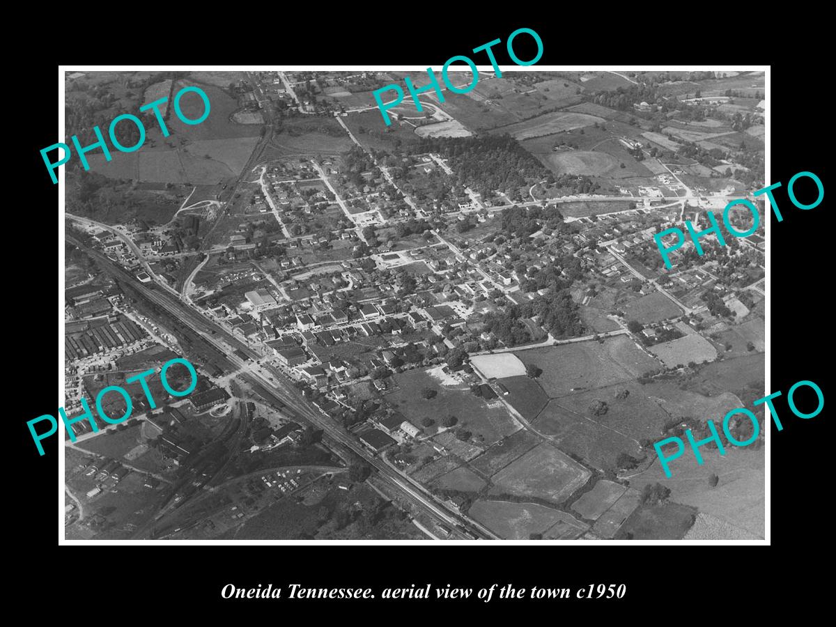 OLD LARGE HISTORIC PHOTO ONEIDA TENNESSEE, AERIAL VIEW OF THE TOWN c1950