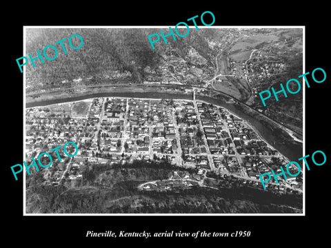 OLD LARGE HISTORIC PHOTO PINEVILLE KENTUCKY, AERIAL VIEW OF THE TOWN c1950