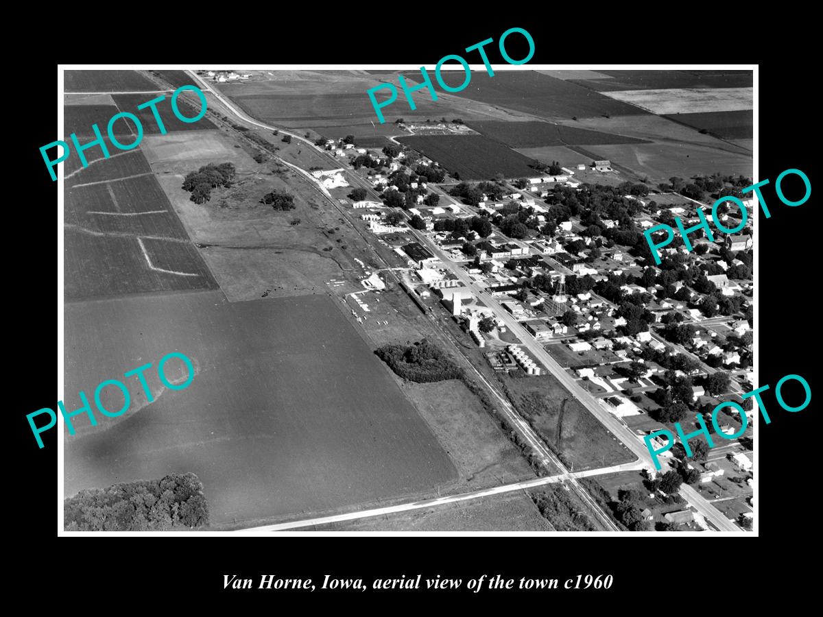 OLD LARGE HISTORIC PHOTO VAN HORN IOWA, AERIAL VIEW OF THE TOWN c1960