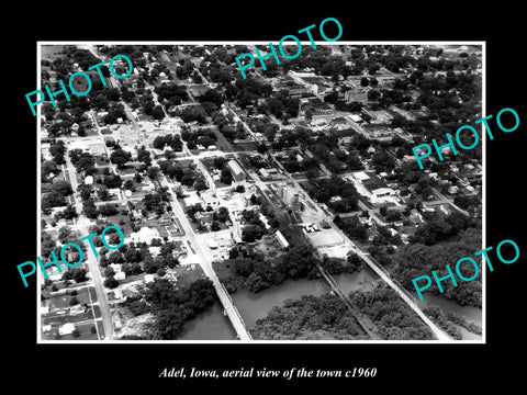 OLD LARGE HISTORIC PHOTO ADEL IOWA, AERIAL VIEW OF THE TOWN c1960