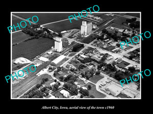 OLD LARGE HISTORIC PHOTO ALBERT CITY IOWA, AERIAL VIEW OF THE TOWN c1960