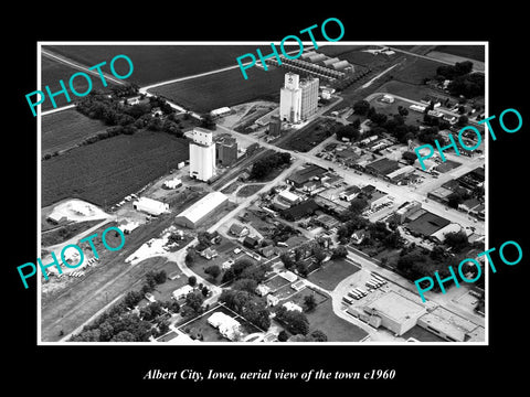 OLD LARGE HISTORIC PHOTO ALBERT CITY IOWA, AERIAL VIEW OF THE TOWN c1960