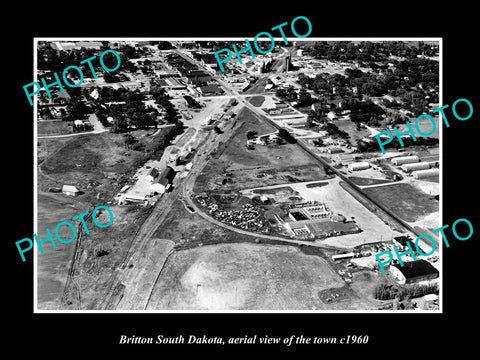 OLD LARGE HISTORIC PHOTO BRITTON SOUTH DAKOTA, AERIAL VIEW OF THE TOWN c1960