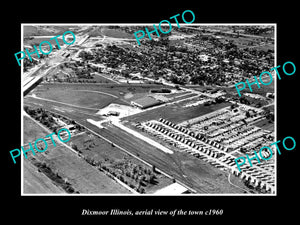 OLD LARGE HISTORIC PHOTO DIXMOOR ILLINOIS, AERIAL VIEW OF THE TOWN c1960