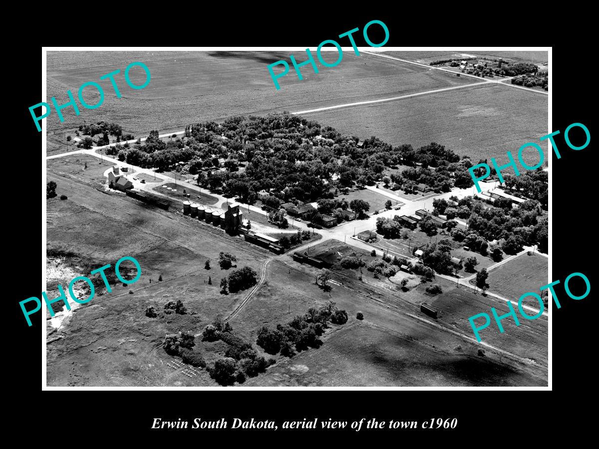 OLD LARGE HISTORIC PHOTO ERWIN SOUTH DAKOTA, AERIAL VIEW OF THE TOWN c1960