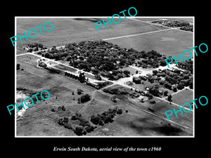 OLD LARGE HISTORIC PHOTO ERWIN SOUTH DAKOTA, AERIAL VIEW OF THE TOWN c1960