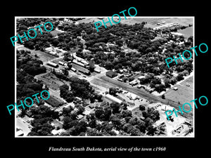 OLD LARGE HISTORIC PHOTO FLANDREAU SOUTH DAKOTA, AERIAL VIEW OF THE TOWN c1960