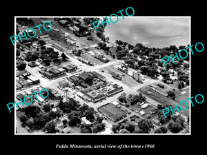 OLD LARGE HISTORIC PHOTO FULDA MINNESOTA, AERIAL VIEW OF THE TOWN c1960