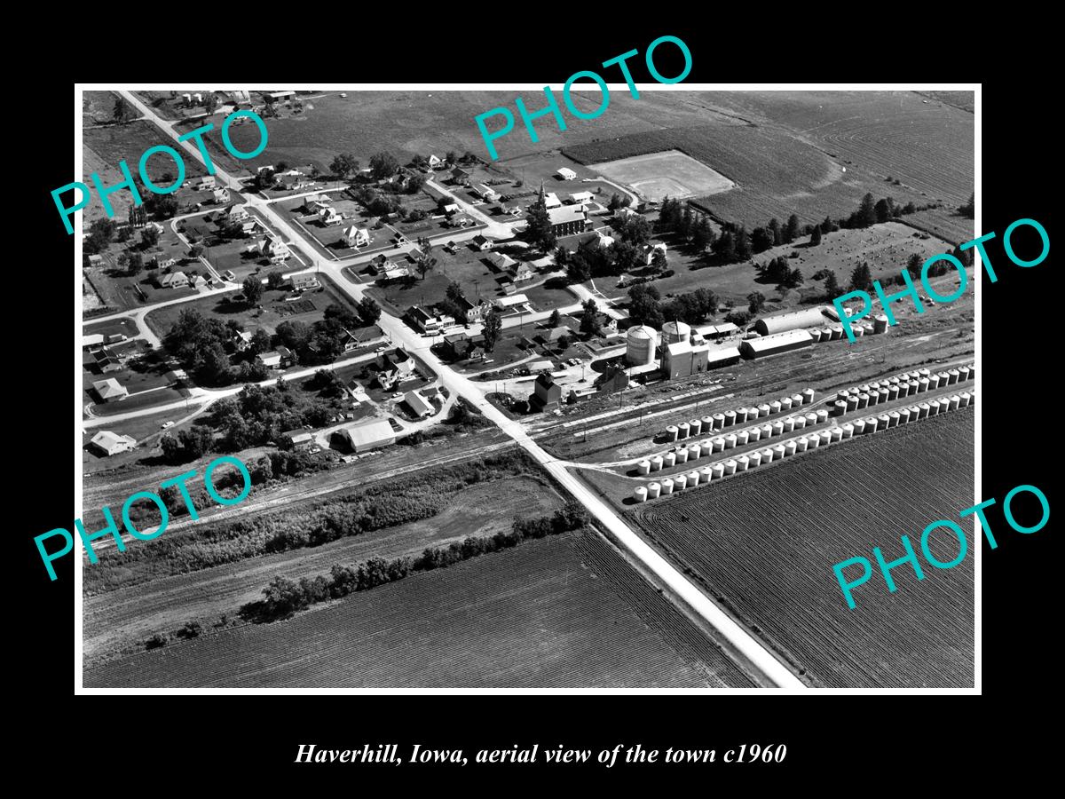 OLD LARGE HISTORIC PHOTO HAVERHILL IOWA, AERIAL VIEW OF THE TOWN c1960