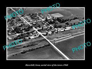 OLD LARGE HISTORIC PHOTO HAVERHILL IOWA, AERIAL VIEW OF THE TOWN c1960