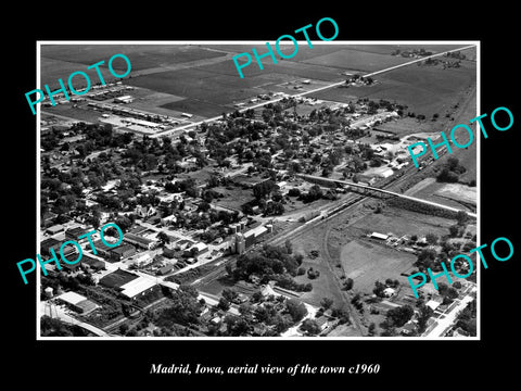 OLD LARGE HISTORIC PHOTO MADRID IOWA, AERIAL VIEW OF THE TOWN c1960