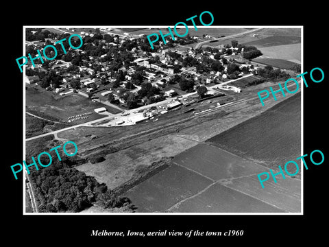 OLD LARGE HISTORIC PHOTO MELBORNE IOWA, AERIAL VIEW OF THE TOWN c1960