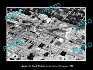 OLD LARGE HISTORIC PHOTO RAPID CITY SOUTH DAKOTA, AERIAL VIEW OF THE TOWN 1960 2