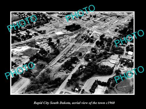 OLD LARGE HISTORIC PHOTO RAPID CITY SOUTH DAKOTA, AERIAL VIEW OF THE TOWN 1960 3