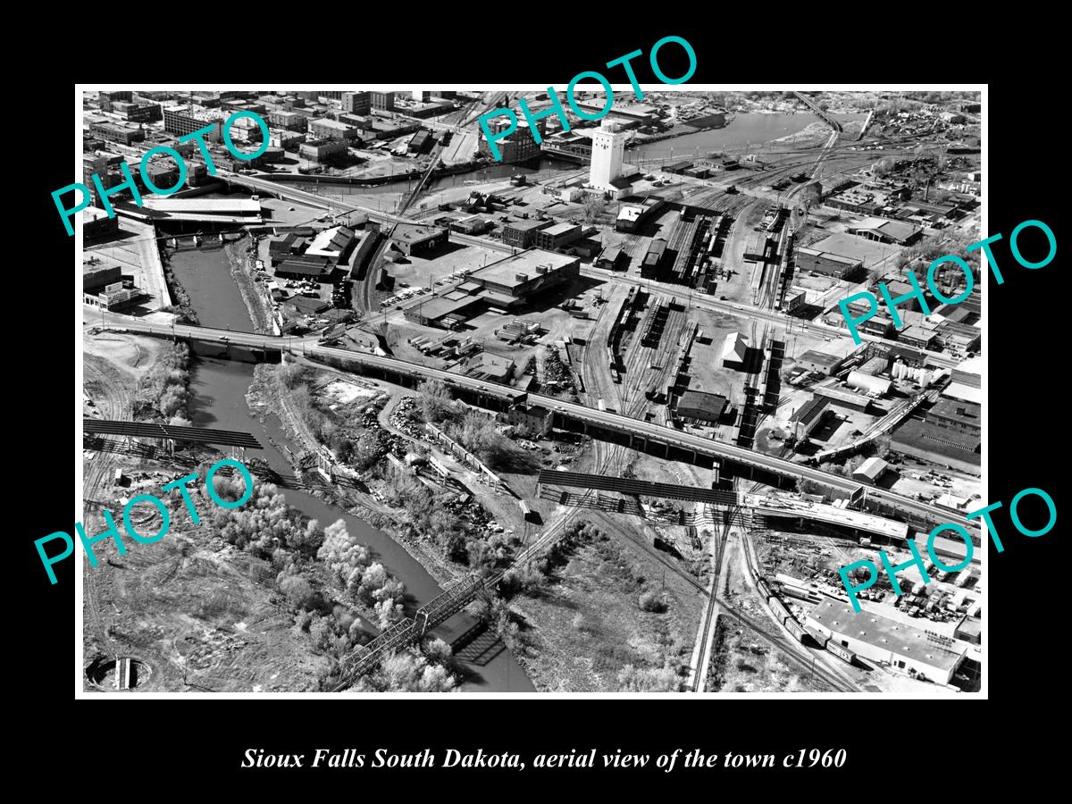 OLD LARGE HISTORIC PHOTO SIOUX FALLS SOUTH DAKOTA, AERIAL VIEW OF THE TOWN c1960