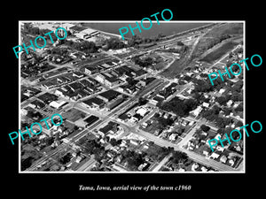 OLD LARGE HISTORIC PHOTO TAMA IOWA, AERIAL VIEW OF THE TOWN c1960