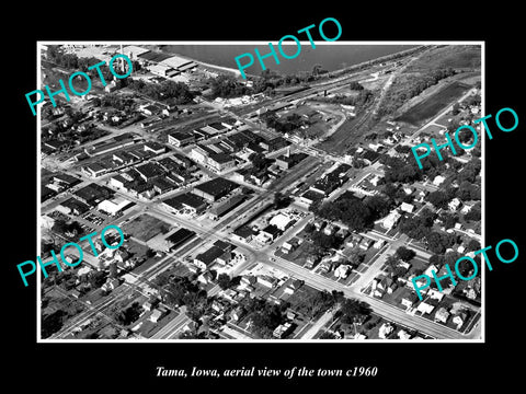 OLD LARGE HISTORIC PHOTO TAMA IOWA, AERIAL VIEW OF THE TOWN c1960