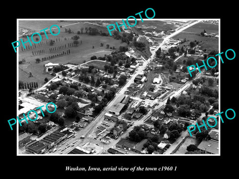 OLD LARGE HISTORIC PHOTO WAUKON IOWA, AERIAL VIEW OF THE TOWN c1960 2