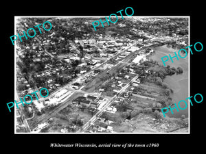 OLD LARGE HISTORIC PHOTO WHITEWATER WISCONSIN, AERIAL VIEW OF THE TOWN c1960 1