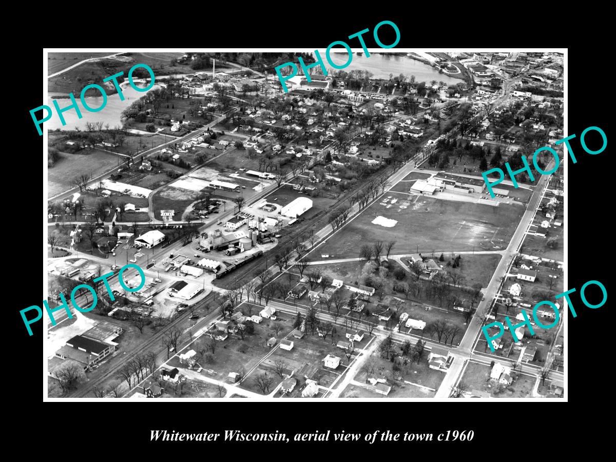 OLD LARGE HISTORIC PHOTO WHITEWATER WISCONSIN, AERIAL VIEW OF THE TOWN c1960 2