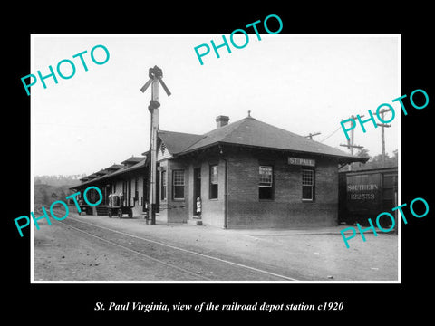 OLD LARGE HISTORIC PHOTO OF ST PAUL VIRGINIA, THE RAILROAD DEPOT STATION c1920