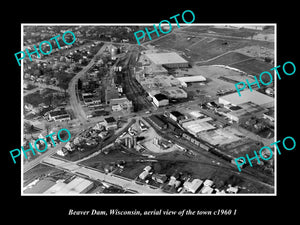 OLD LARGE HISTORIC PHOTO BEAVER DAM WISCONSIN, AERIAL VIEW OF TOWN c1960 1