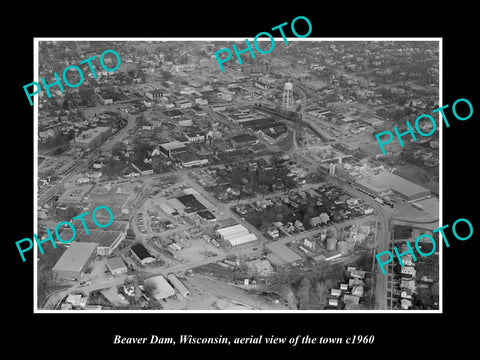 OLD LARGE HISTORIC PHOTO BEAVER DAM WISCONSIN, AERIAL VIEW OF TOWN c1960 2