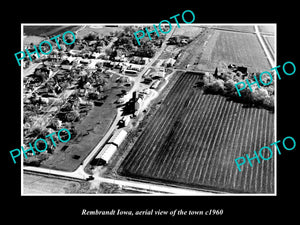 OLD LARGE HISTORIC PHOTO REMBRANDT IOWA, TOWN AERIAL VIEW c1960