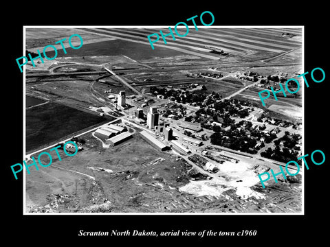 OLD LARGE HISTORIC PHOTO SCRANTON NORTH DAKOTA, TOWN AERIAL VIEW c1960