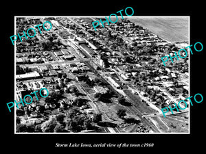 OLD LARGE HISTORIC PHOTO STORM LAKE IOWA, TOWN AERIAL VIEW c1960