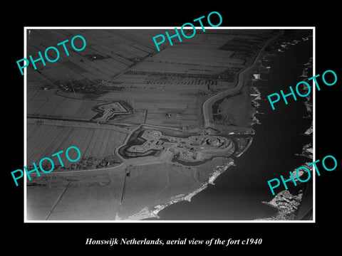 OLD LARGE HISTORIC PHOTO HONSWIJK NETHERLANDS HOLLAND, AERIAL VIEW OF FORT c1940