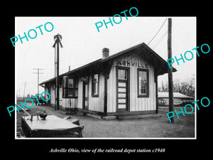 OLD LARGE HISTORIC PHOTO OF ASHVILLE OHIO, THE RAILROAD DEPOT STATION c1940