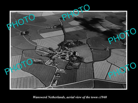 OLD LARGE HISTORIC PHOTO WANSWERD NETHERLANDS HOLLAND, TOWN AERIAL VIEW c1940