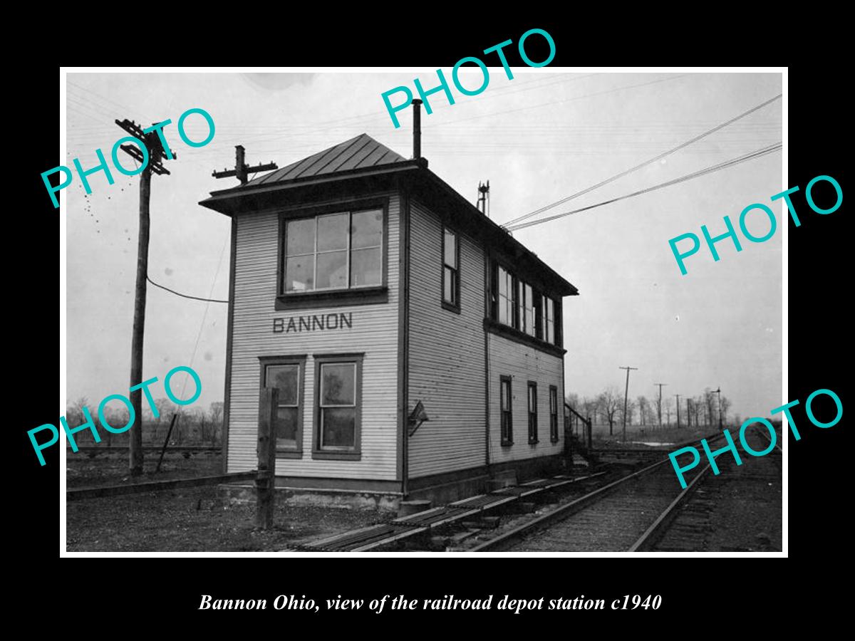 OLD LARGE HISTORIC PHOTO OF BANNON OHIO, THE RAILROAD DEPOT STATION c1940