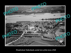 OLD LARGE HISTORIC PHOTO WOUDRICHEM NETHERLANDS, TOWN AERIAL VIEW 1940 1