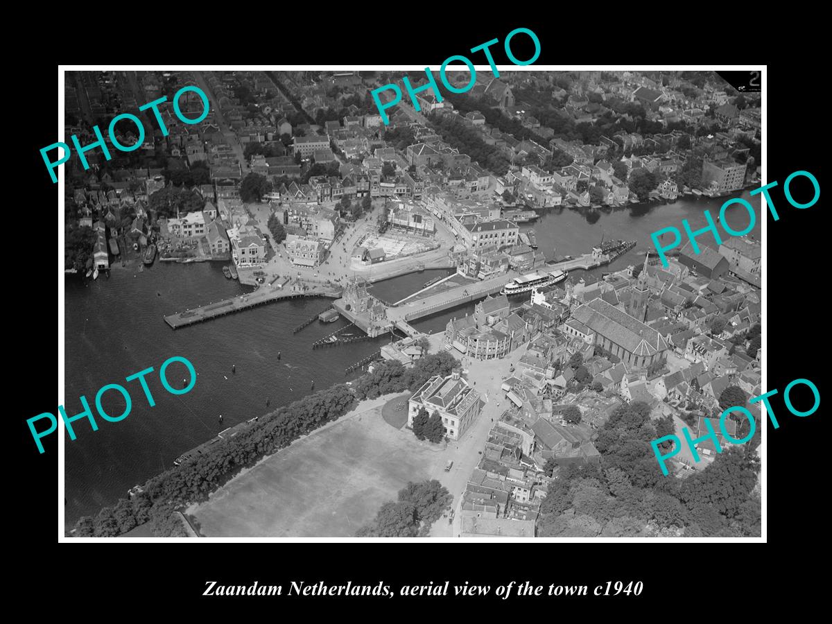 OLD LARGE HISTORIC PHOTO ZAANDAM NETHERLANDS HOLLAND, TOWN AERIAL VIEW c1940 1