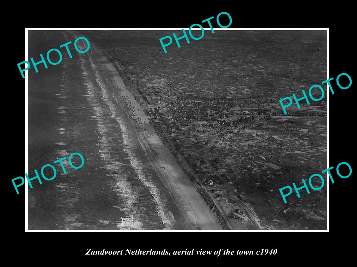 OLD LARGE HISTORIC PHOTO ZANDVOORT NETHERLANDS HOLLAND, TOWN AERIAL VIEW c1940 1