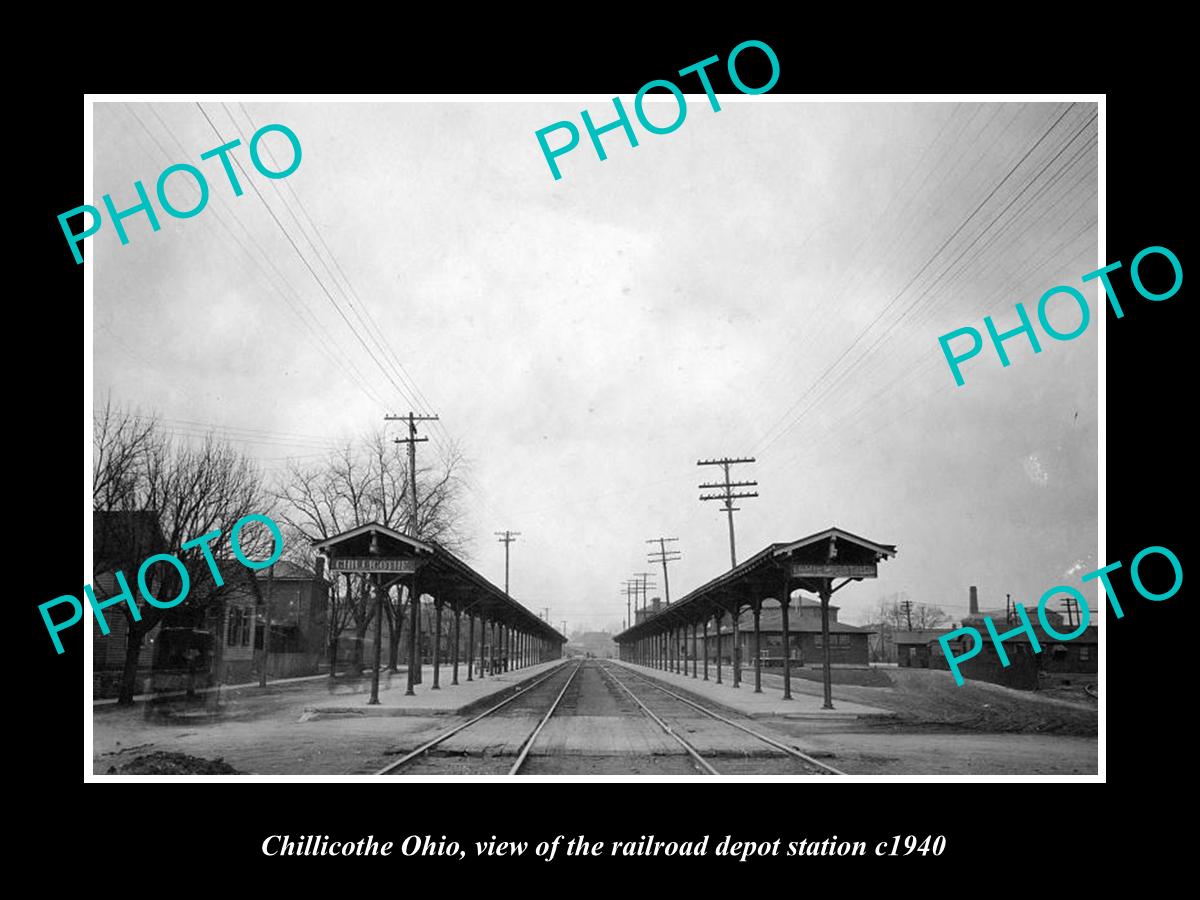 OLD LARGE HISTORIC PHOTO OF CHILLICOTHE OHIO, THE RAILROAD DEPOT STATION c1940