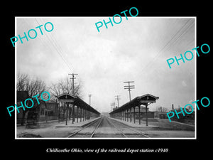 OLD LARGE HISTORIC PHOTO OF CHILLICOTHE OHIO, THE RAILROAD DEPOT STATION c1940