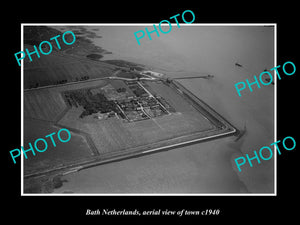 OLD LARGE HISTORIC PHOTO BATH NETHERLANDS HOLLAND, AERIAL VIEW OF TOWN c1940