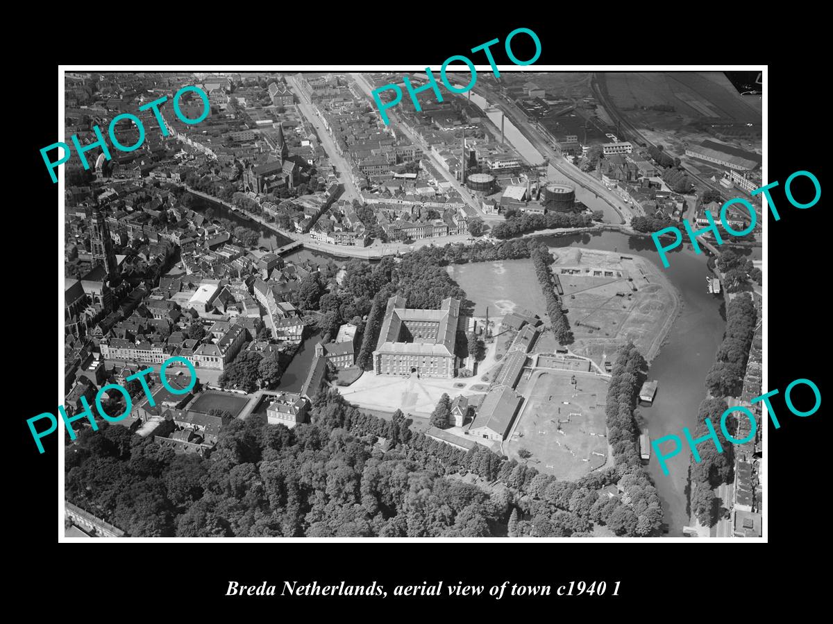 OLD LARGE HISTORIC PHOTO BREDA NETHERLANDS HOLLAND, AERIAL VIEW OF TOWN c1940 4