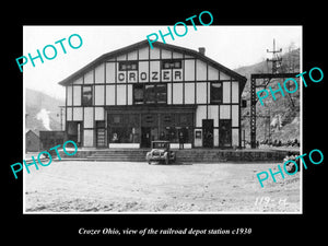 OLD LARGE HISTORIC PHOTO OF CROZER OHIO, THE RAILROAD DEPOT STATION c1930